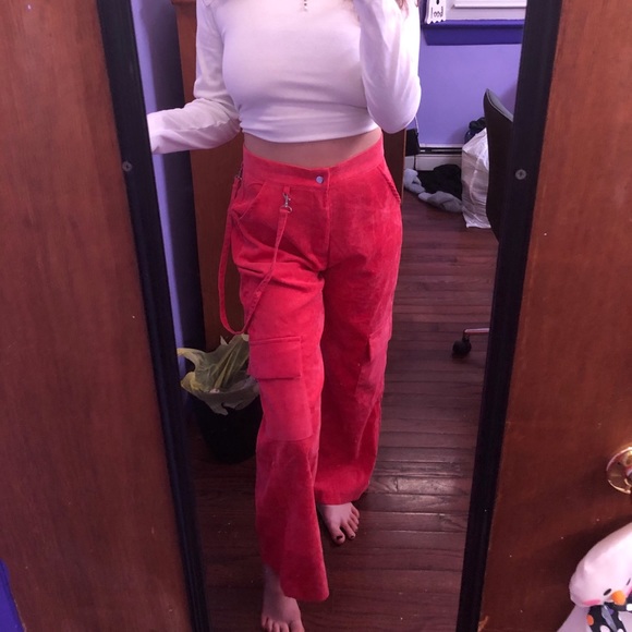 CORDUROY PINK BAGGY HIGH WAIST PANTS - Picture 1 of 9